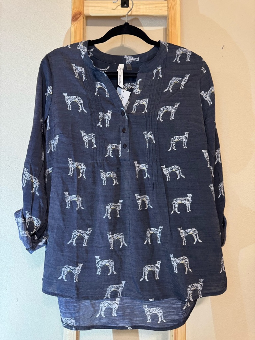 NY Collection Navy Tunic with White Leopard Motif